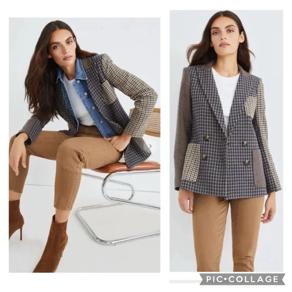 VERONICA BEARD | Faustine Dickey Houndstooth Mixed Media Jacket Blue Multi 00 - Picture 3 of 14